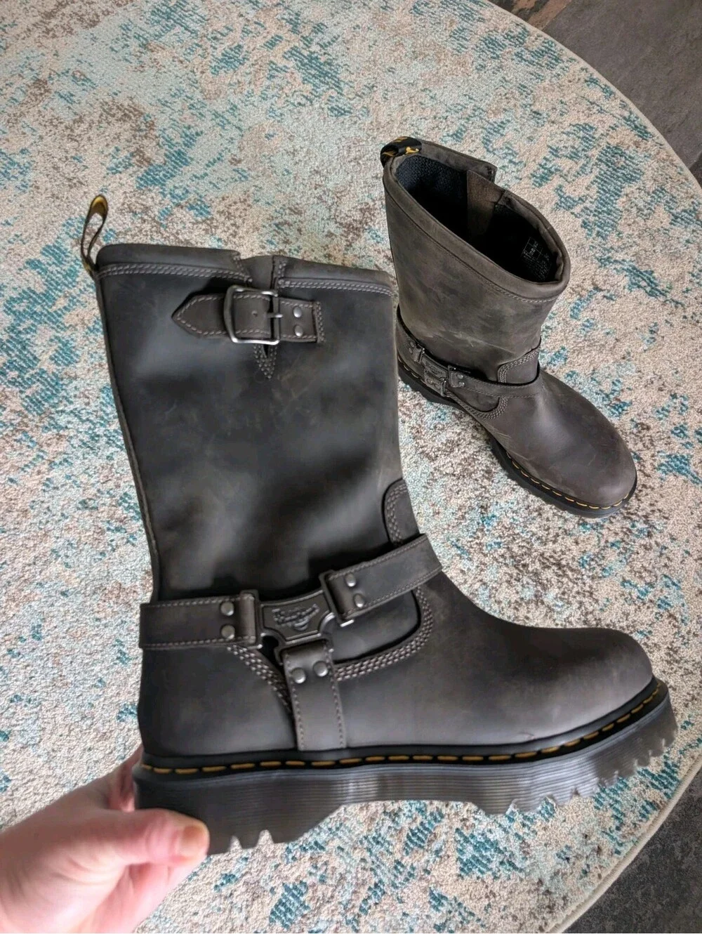 RARE Dr. Martens Anistone Hi Leather Biker Harness Boots Men's Size 14 US Brown
